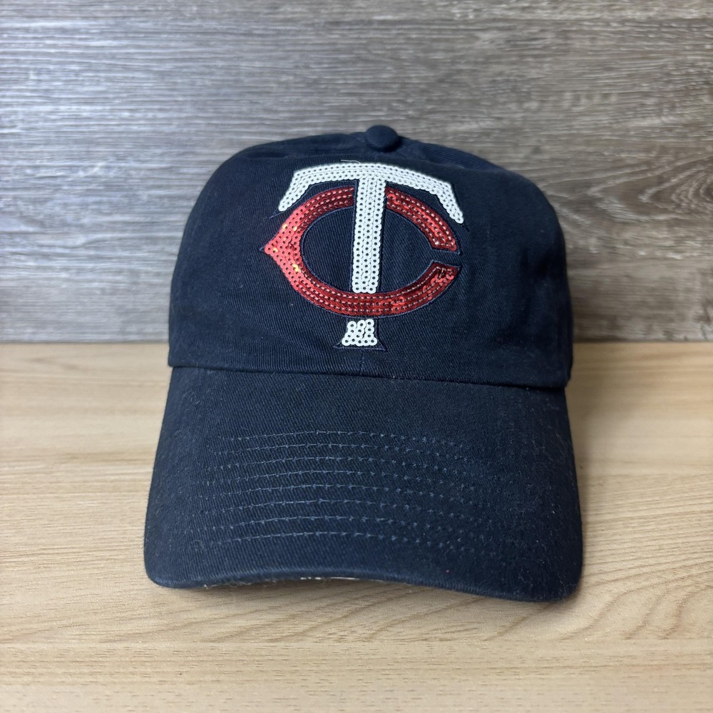 Minnesota Twins Hat Cap Strap Back Womens Black Red MLB Baseball Sequin Logo